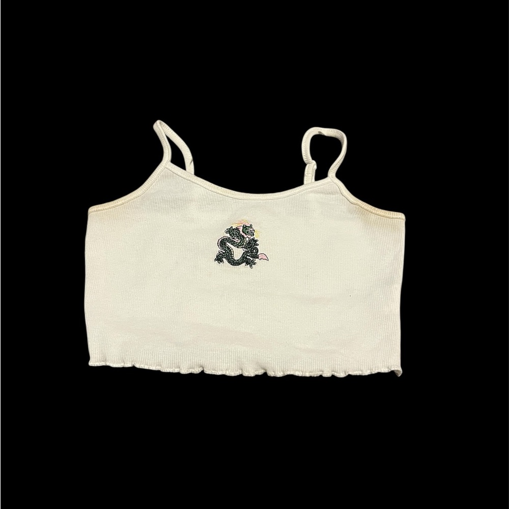 White Cropped Tank Top with Embroidered Design